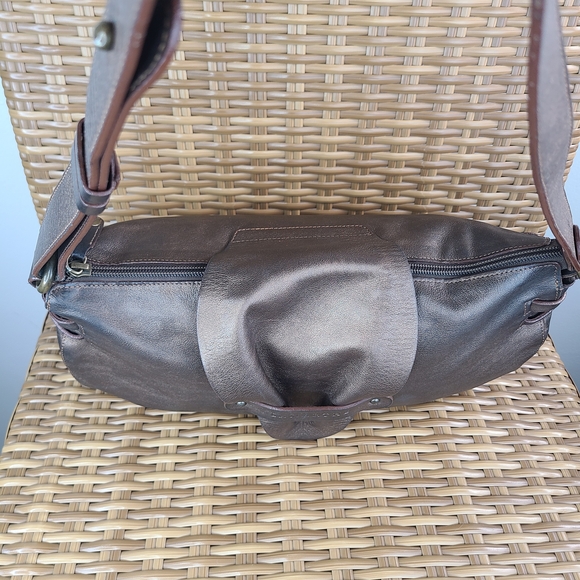 Lamarthe Paris Metallic Brown Small Leather Shoulder Bag Stud Accents - Picture 12 of 16